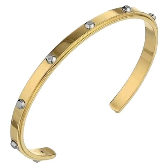 Michael Kors Womens Cuff Bangle Bracelet Heritage Astor Studded Open Gold Steel - Picture 9 of 9